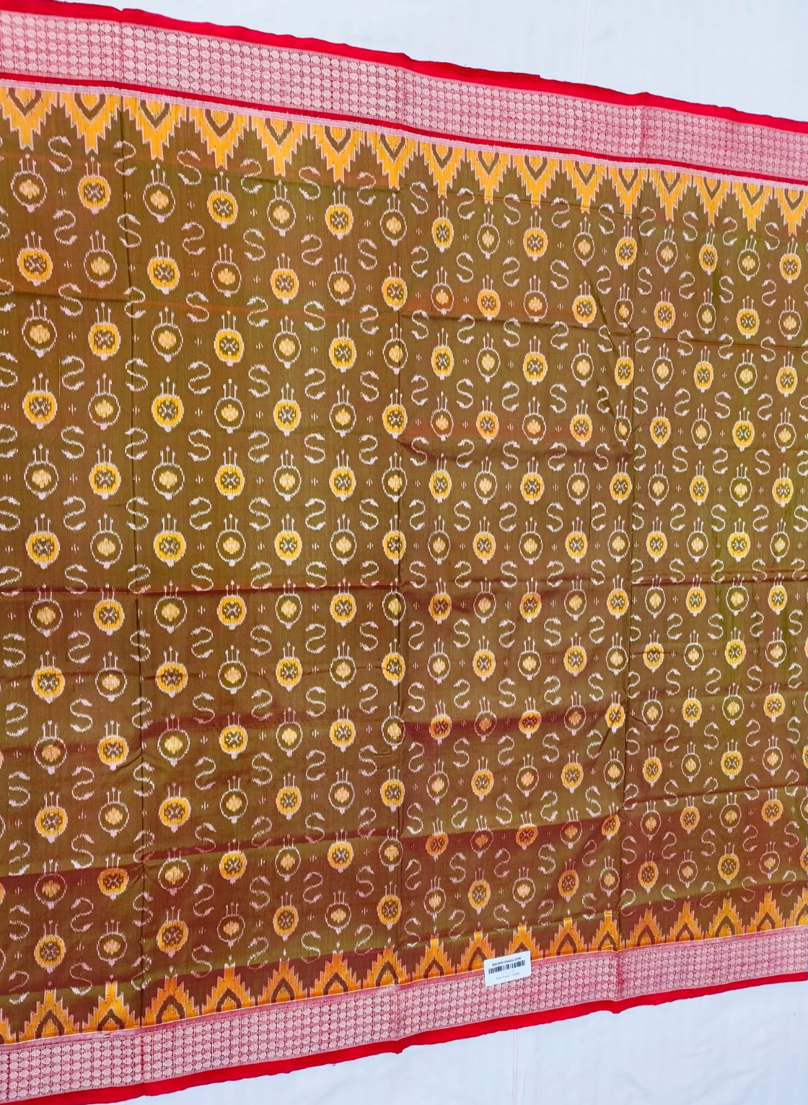 GOLDEN OLIVE GREEN BANDHA SILK SAREE