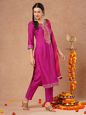 Magenta Three Piece Suit Set