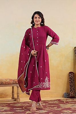 Magenta Pink Cotton Suit Set