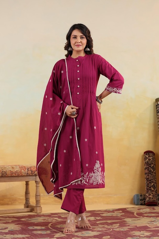Magenta Pink Cotton Suit Set