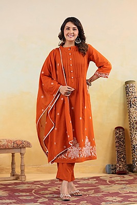 Rust Orange Cotton Suit Set