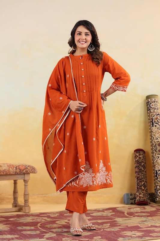 Rust Orange Cotton Suit Set