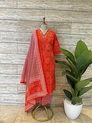 Orange Bandhani Suit Set