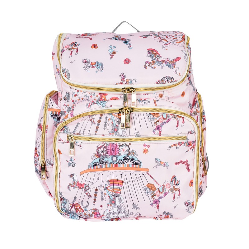 Stylish Diaper Backpack with Laptop Compartment – Pink Carousel Print