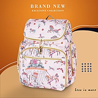 Stylish Diaper Backpack with Laptop Compartment – Pink Carousel Print