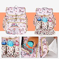 Stylish Diaper Backpack with Laptop Compartment – Pink Carousel Print