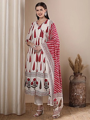 Red Cotton Suit Set