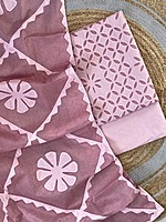 Handcrafted Barmeri Applique Cut-Work Unstitched Suit Set | 1015