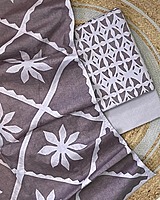 Handcrafted Barmeri Applique Cut-Work Unstitched Suit Set – Natural Dyed Cotton | 1007