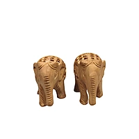 Wooden Elephant Statue - Jaali Pattern Pair