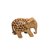 Wooden Elephant Statue - Jaali Pattern Pair