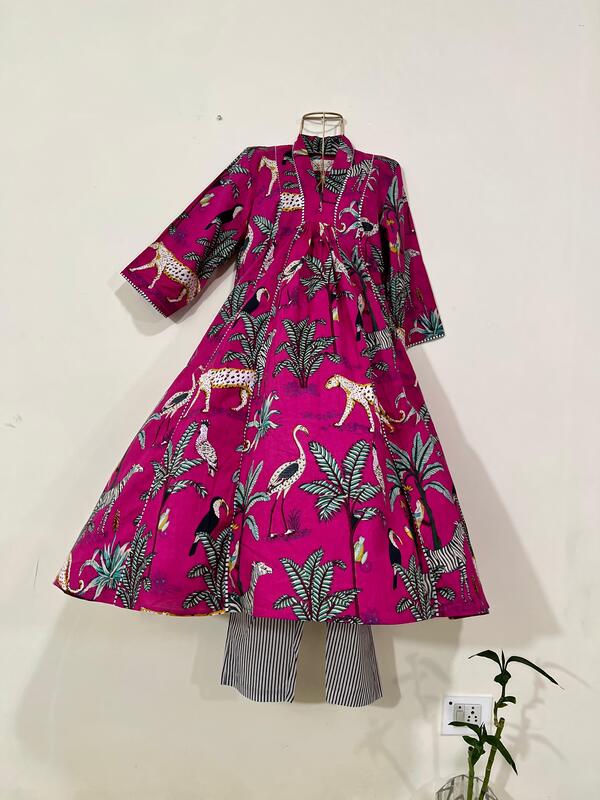 Zeenat's Everyday Flare Top + Pant Set  - Pink Jungle