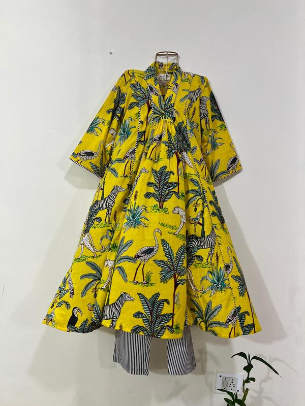 Zeenat's Everyday Flare Top + Pant Set  - Yellow Jungle