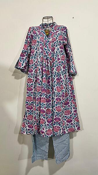 Zeenat's Everyday Flare Top + Pant Set - White & flowers