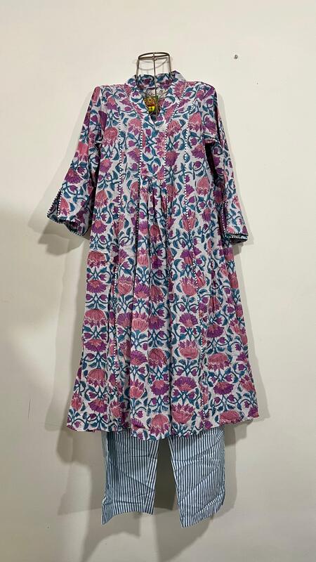 Zeenat's Everyday Flare Top + Pant Set - White & flowers