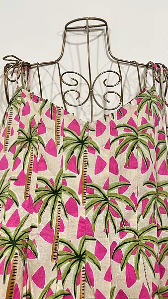Rekha's Pin-Tuck Top + wide Culotte Pants Set - Cream & Palm