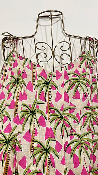 Rekha's Pin-Tuck Top + wide Culotte Pants Set - Cream & Palm