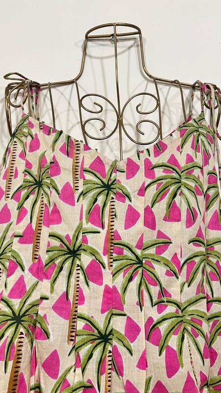 Rekha's Pin-Tuck Top + wide Culotte Pants Set - Cream & Palm