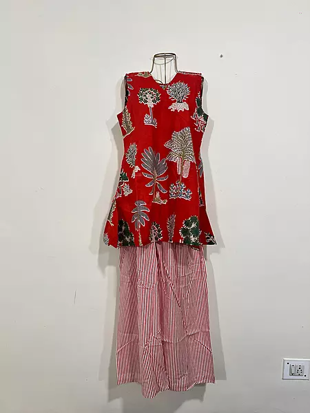 Paro's A-Line Top + Wide Culotte Pant Set - Red Garden