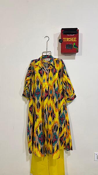 Waheeda's Collared top + Pant Set - Yellow Ikkhat
