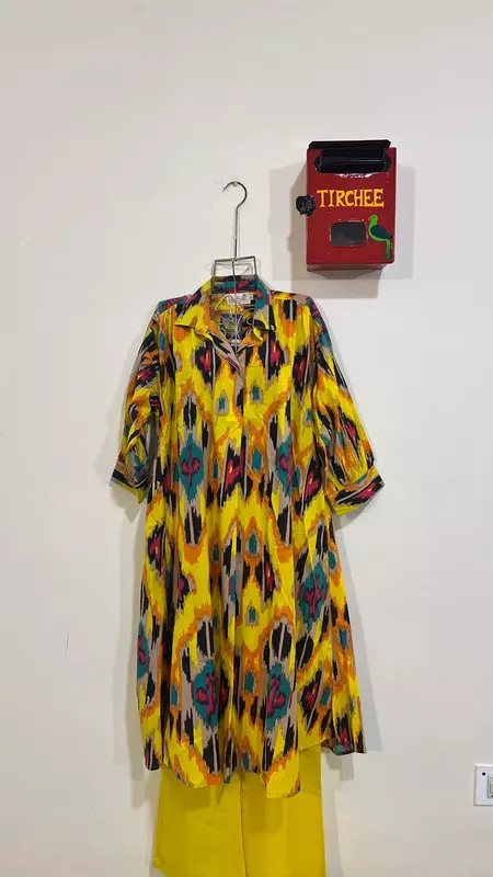 Waheeda's Collared top + Pant Set - Yellow Ikkhat