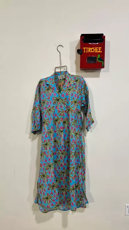Waheeda's Collared top + Pant Set - Blue & Trees