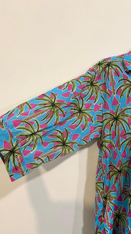 Waheeda's Collared top + Pant Set - Blue & Trees