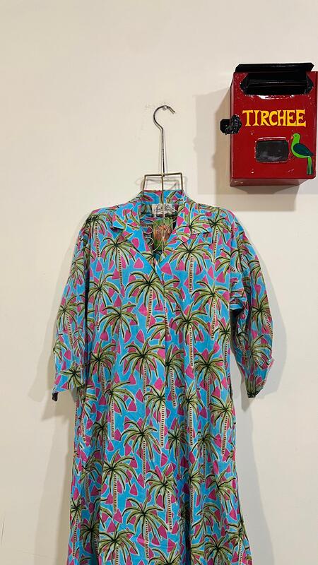 Waheeda's Collared top + Pant Set - Blue & Trees