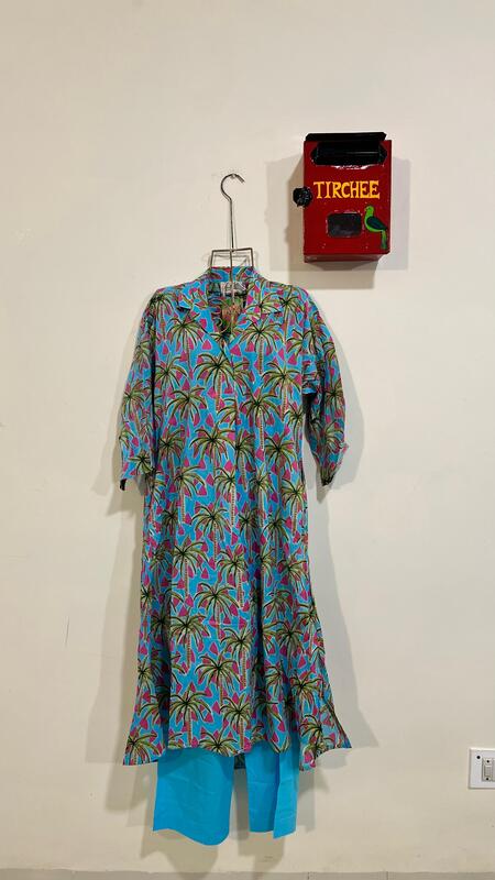 Waheeda's Collared top + Pant Set - Blue & Trees