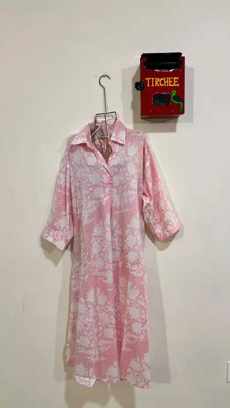 Waheeda's Collared top + Pant Set - Pink & white Flowers