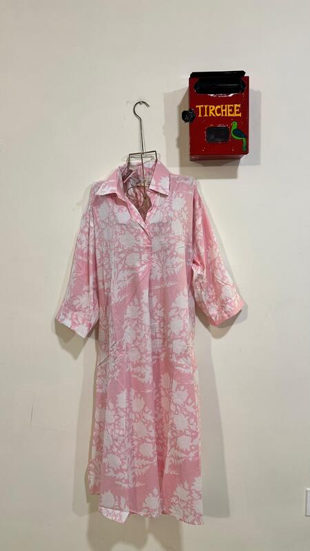 Waheeda's Collared top + Pant Set - Pink & white Flowers