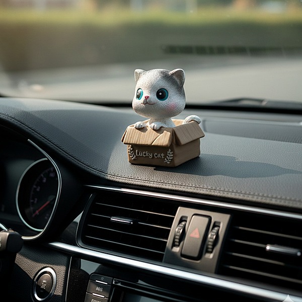 White Resin Car Dashboard Decoration, Bobble Head Cat
