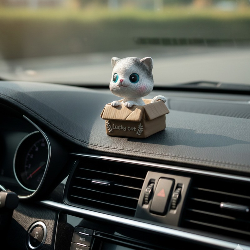 White Resin Car Dashboard Decoration, Bobble Head Cat