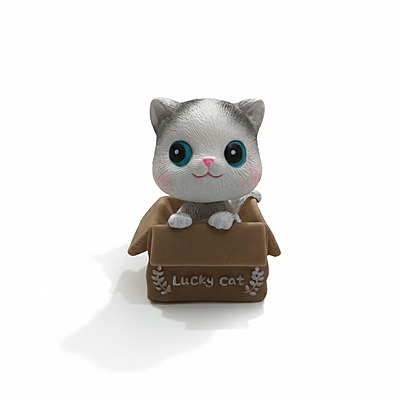 White Resin Car Dashboard Decoration, Bobble Head Cat