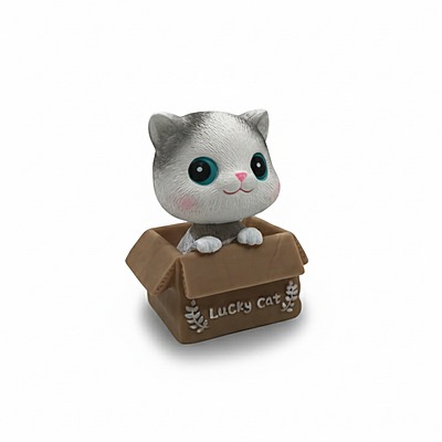White Resin Car Dashboard Decoration, Bobble Head Cat