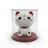 Mini Solar Head Shaking Lucky Cat - Waving Arm Maneki Neko Figurine for Home & Car Decor