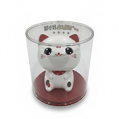 Mini Solar Head Shaking Lucky Cat - Waving Arm Maneki Neko Figurine for Home & Car Decor