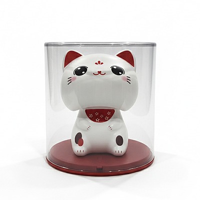 Mini Solar Head Shaking Lucky Cat - Waving Arm Maneki Neko Figurine for Home & Car Decor