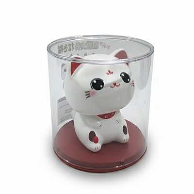 Mini Solar Head Shaking Lucky Cat - Waving Arm Maneki Neko Figurine for Home & Car Decor