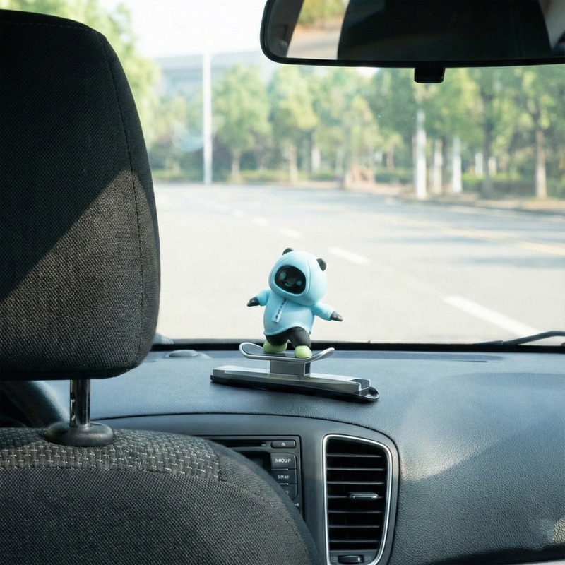 Skateboarding Panda Car Dashboard Figurine