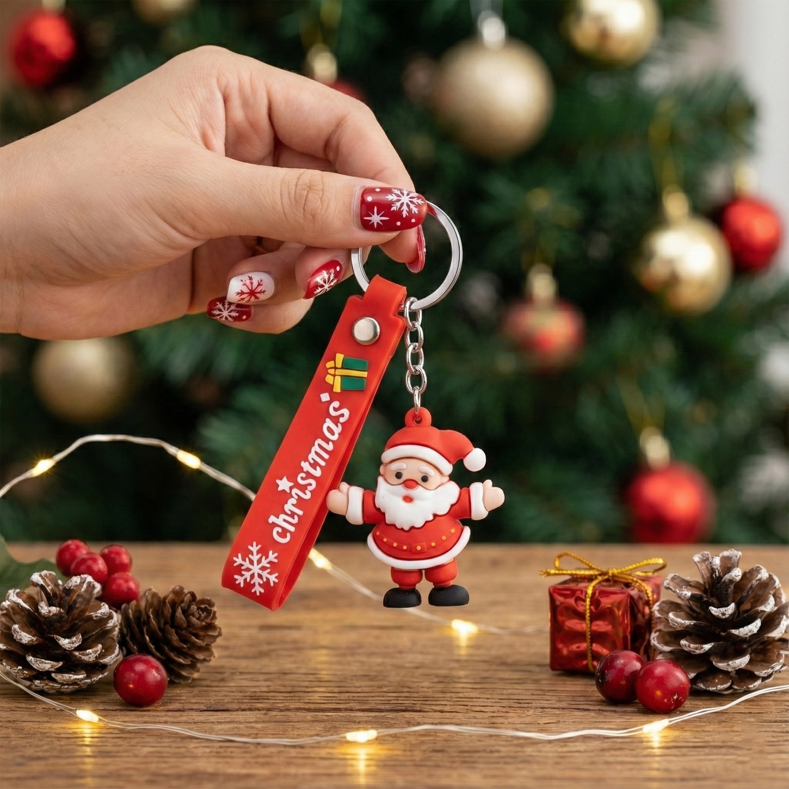 Christmas-themed Santa Claus keychain.