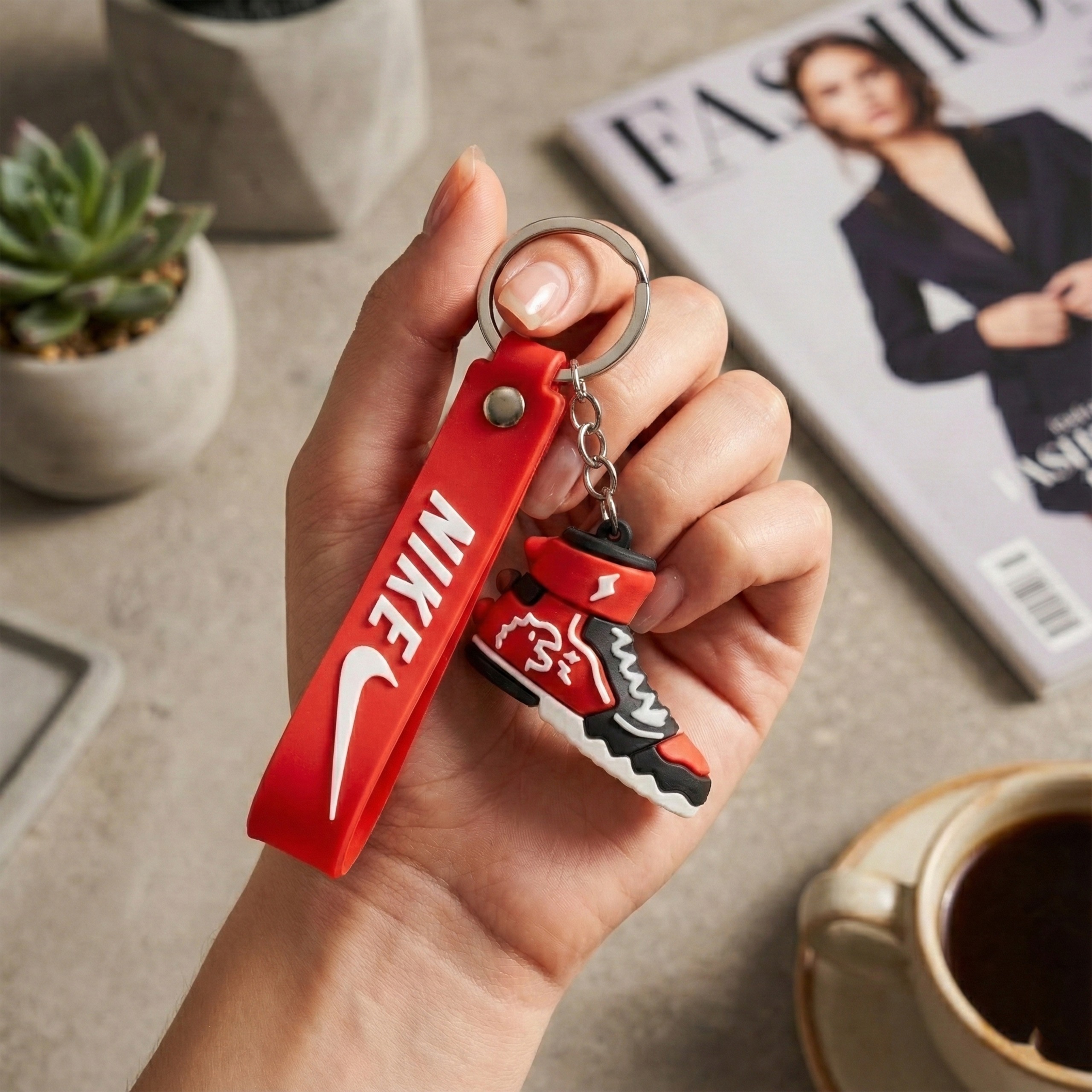 Red and black 3D Nike Air Jordan shoe Key Chain.