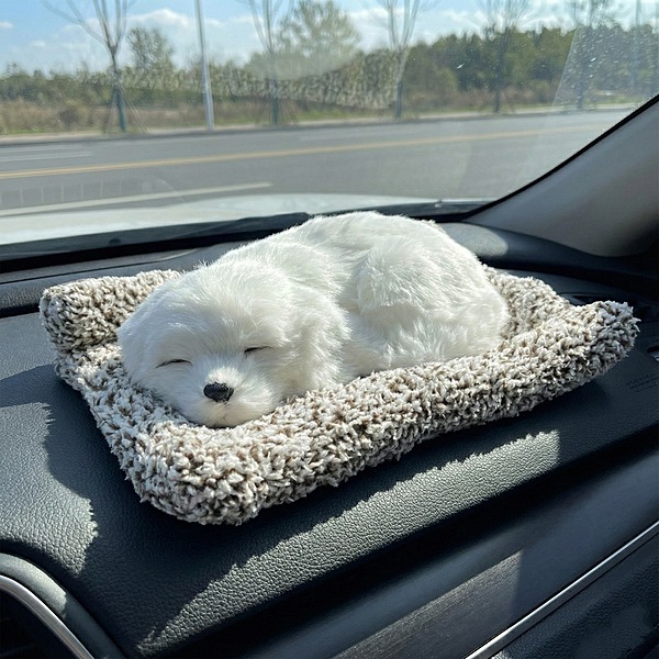 Prezzie Sleeping Cute Dog Toy for Car Dash and Home Decor, White Color