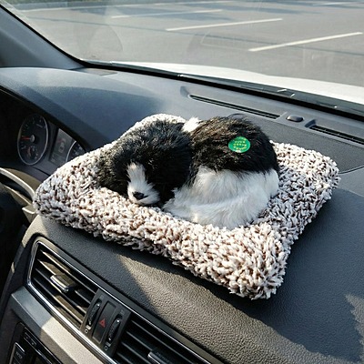 Sleeping Cute Dog , Realistic Soft & Lifelike Pet Puppy with Bed for Car Dashboard and Home Decor