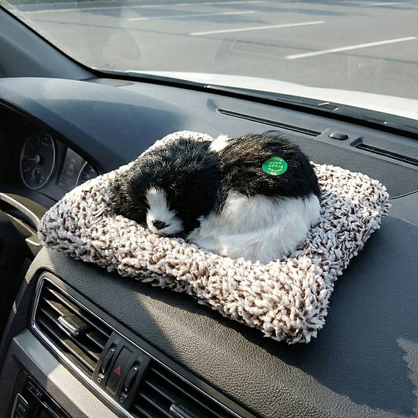Sleeping Cute Dog , Realistic Soft & Lifelike Pet Puppy with Bed for Car Dashboard and Home Decor