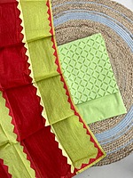 Handcrafted Barmeri Applique Multi-Color Dupatta Suit - Unstitched | 3006