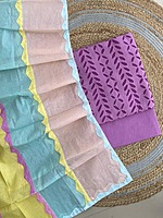 Handcrafted Barmeri Applique Multi-Color Dupatta Suit - Unstitched | 3007