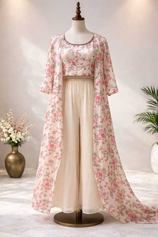 Crop Top, Plazzo with Shrug