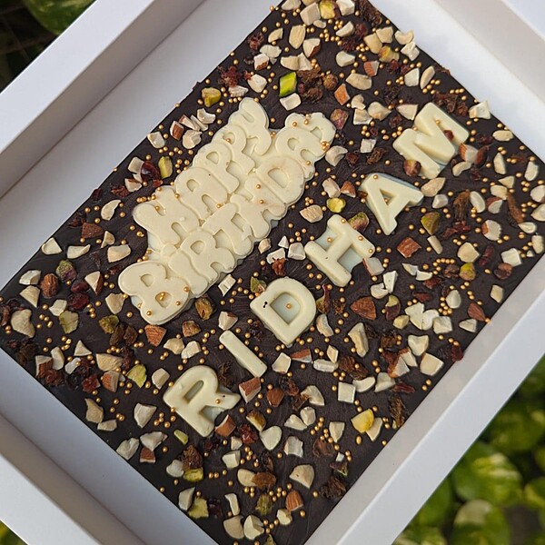 Happy Birthday Slab with mixed nuts - Dark - Name Customized