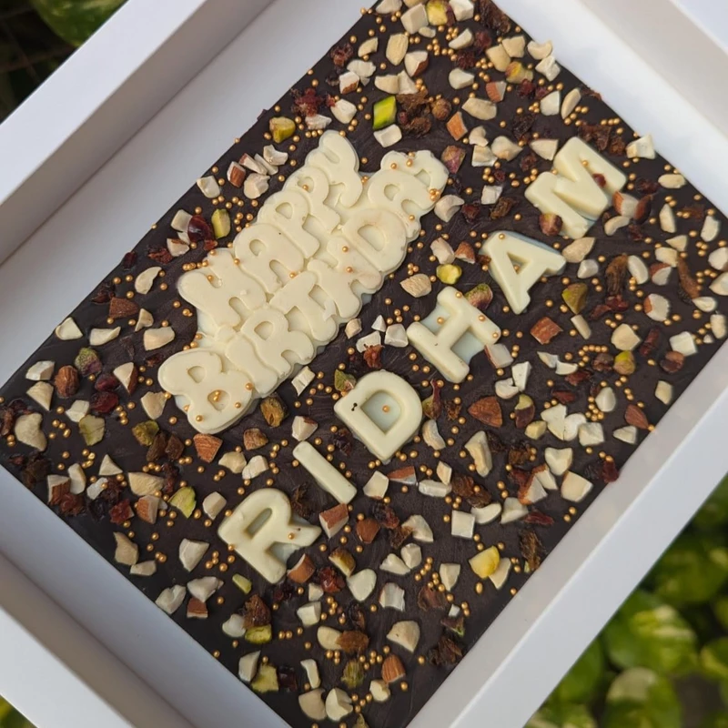 Happy Birthday Slab with mixed nuts - Dark - Name Customized